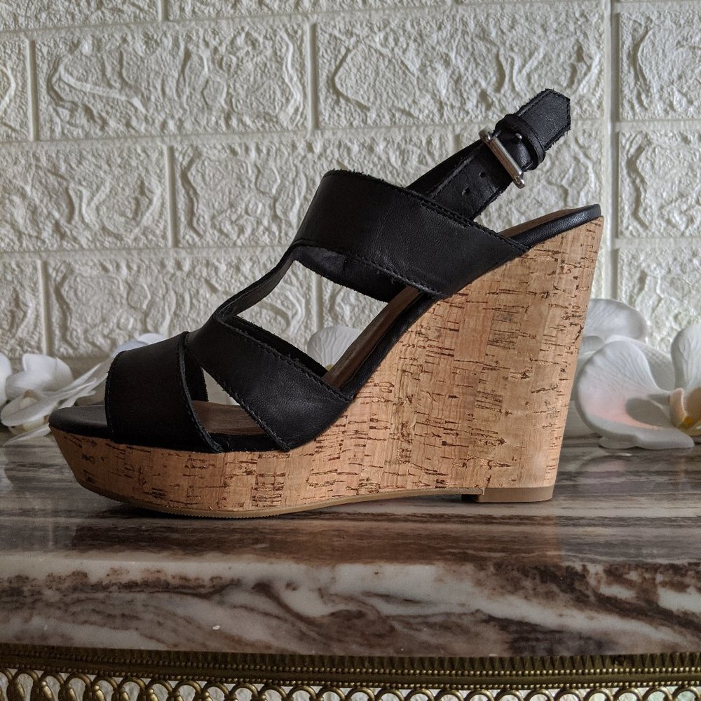 Real Leather Cork Wedge Heels Sandals Cage Booties